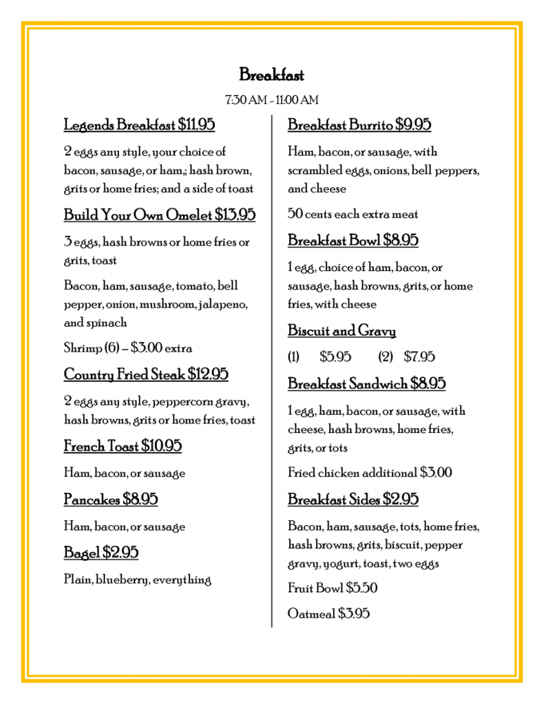 Breakfast Menu 