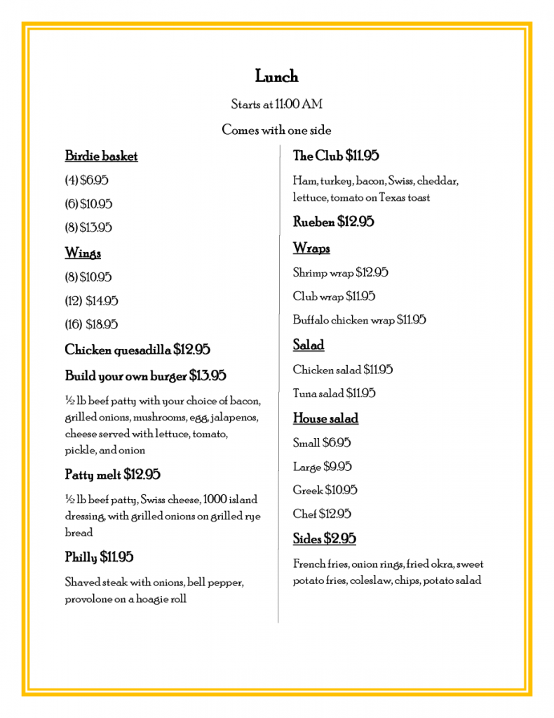 Lunch Menu 